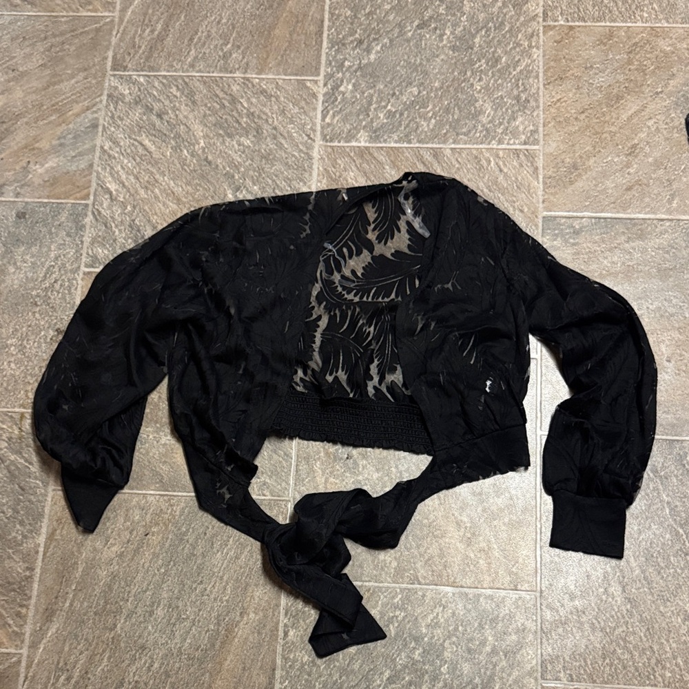 Black Sheer Tie-Front Top